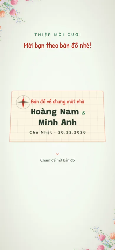 Bìa mẫu thiệp Bản Đồ: bản đồ giấy gấp ba mở ra 3D, đường về chung một nhà