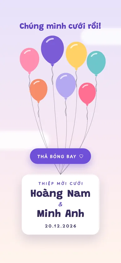 Bìa mẫu thiệp Bong Bóng: chùm bóng bay đưa thiệp lên