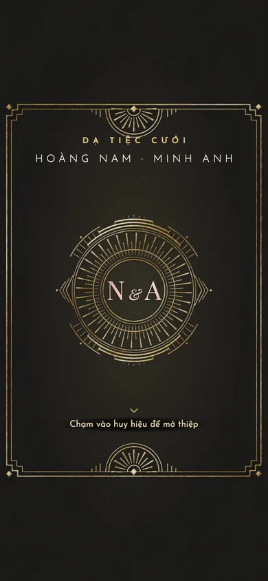 Bìa mẫu thiệp Champagne: huy hiệu Art Deco bung tia nắng champagne