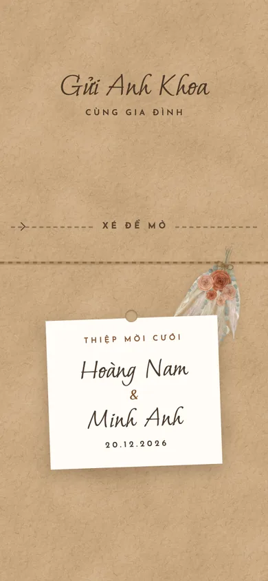 Bìa mẫu thiệp Đồng Nội: xé phong bì giấy kraft