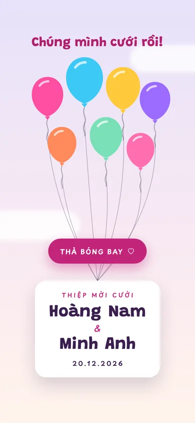 Bìa mẫu thiệp Kẹo Ngọt: chùm bóng bay kẹo ngọt đưa thiệp lên