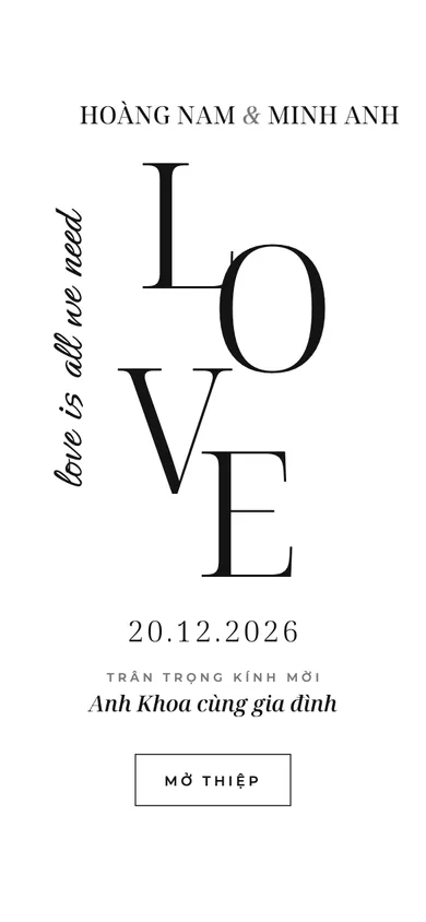 Bìa mẫu thiệp Love Tối Giản: chữ LOVE Didone xếp tầng tách ra bốn góc