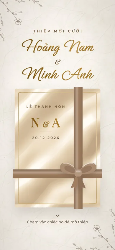 Bìa mẫu thiệp Lụa Be: thiệp buộc nơ satin