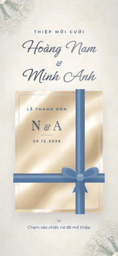Bìa mẫu thiệp Lụa Xanh: bìa lụa buộc nơ satin xanh khói