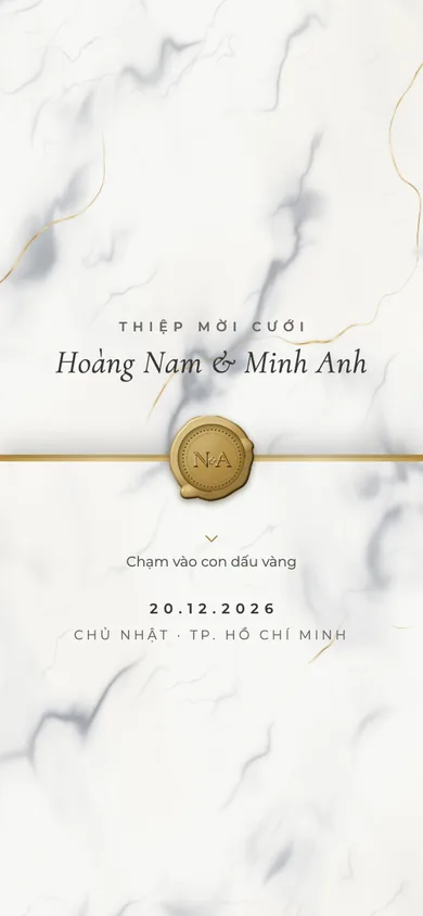 Bìa mẫu thiệp Lục Bảo: phiến cẩm thạch tách đôi theo chỉ vàng