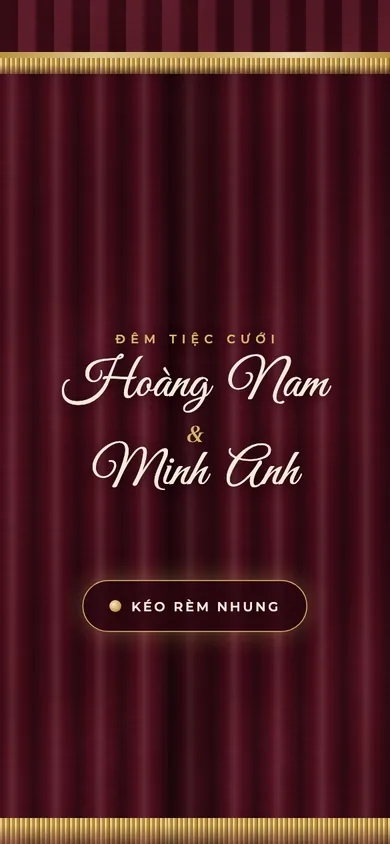 Bìa mẫu thiệp Nhung Đỏ Rượu: rèm nhung nhà hát kéo mở