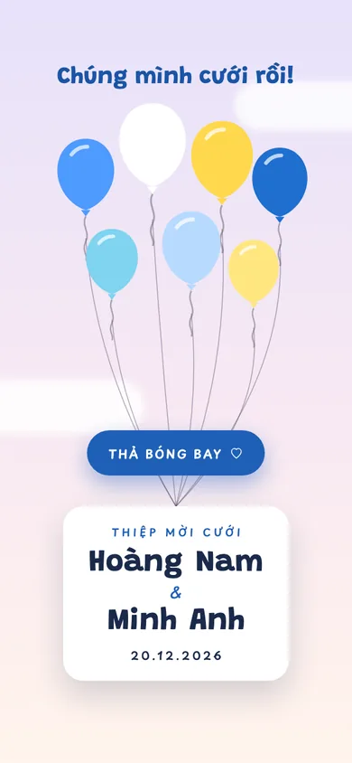 Bìa mẫu thiệp Trời Xanh: chùm bóng bay trời xanh đưa thiệp lên