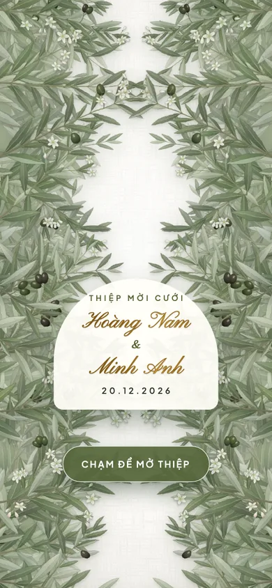 Bìa mẫu thiệp Vườn Ô Liu: tán ô liu rẽ đôi